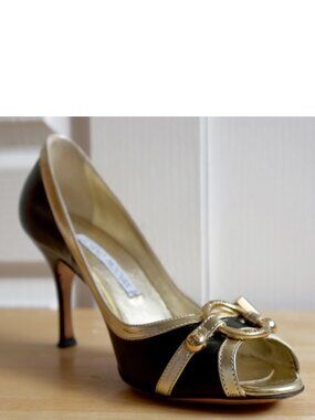 Luciano Padovan black and gold lamé leather shoes